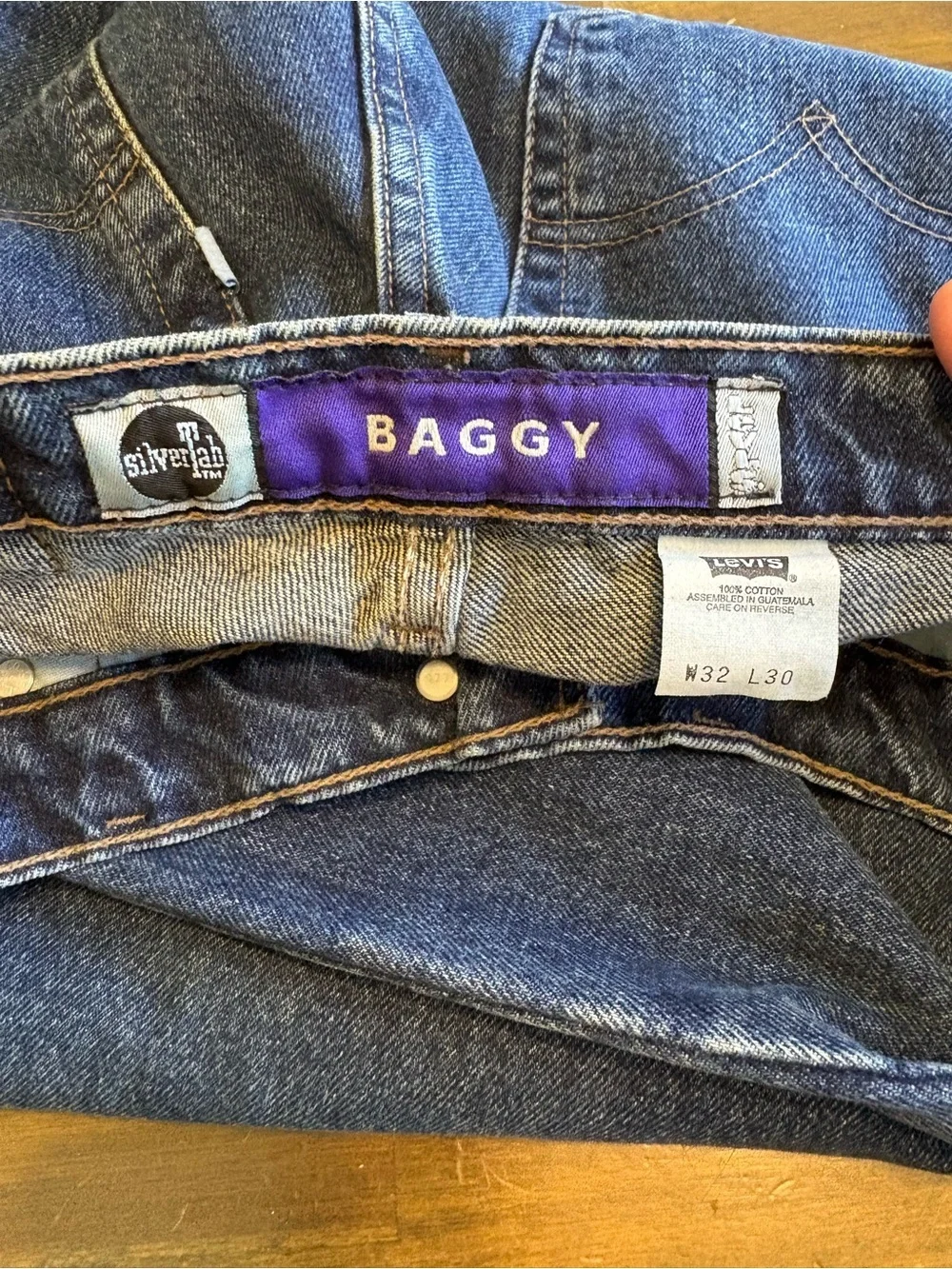 Levi’s Silvertab Baggy Blue Denim Jeans Vintage Wide 32X30 Mens Distressed Y2K